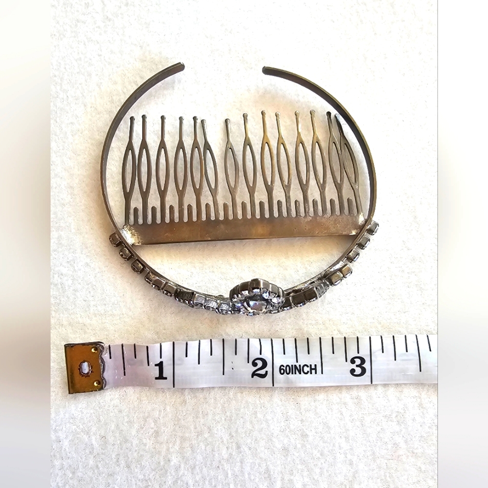 Rare Vintage 1950's Tiara Crown Silver Metal Diamond Rhinestones Hair Comb - Picture 14 of 16